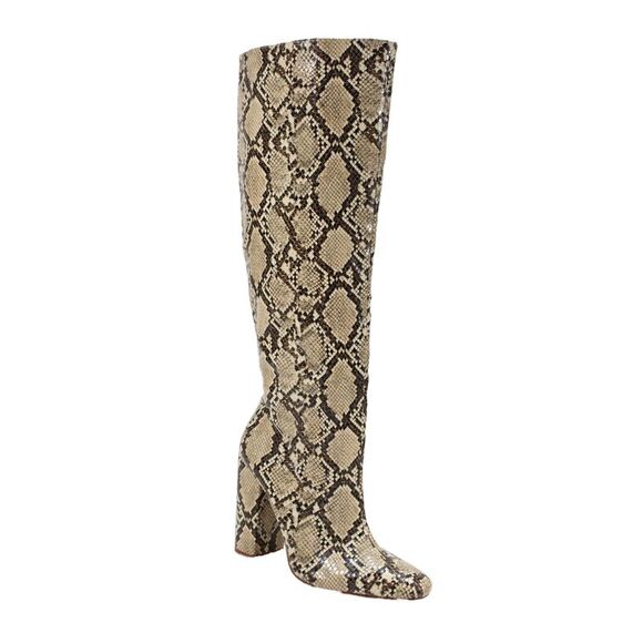 Zara Shoes - Zara Womens Side Zip Block Heel Snake Printed Knee High Boots Brown Size 40